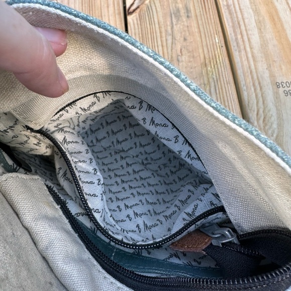 Mona B Cross City Ocean Canvas Tassel Detail Leather Crossbody Bag - Picture 7 of 11